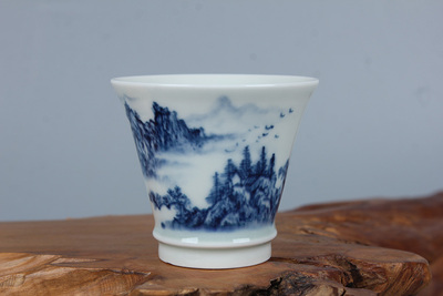 瓷醉柴窑-手绘釉下青花釉里山水单杯《物华春意》