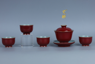 祭红颜色釉茶器套组
