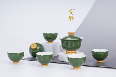 单色釉碧绿釉雕刻描金茶器