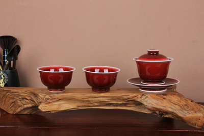 景德镇高白瓷高温朗红釉茶器