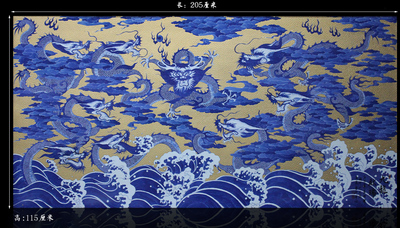 青花汾水绘龙纹浮雕立体描金瓷板画作