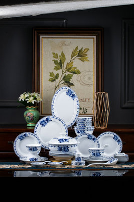 56件白瓷餐具【情人玫瑰】