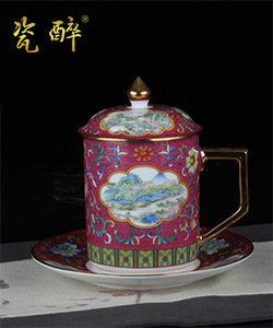 珐琅彩描金办公杯（玛瑙红）