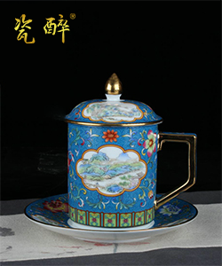 珐琅彩描金办公杯（宝石兰）
