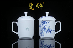 手绘青花玲珑办公杯【竹】