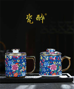 珐琅彩描金办公杯（深蓝）