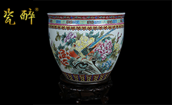手绘粉彩大缸【富贵满堂】