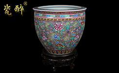 手绘金地万花底大缸